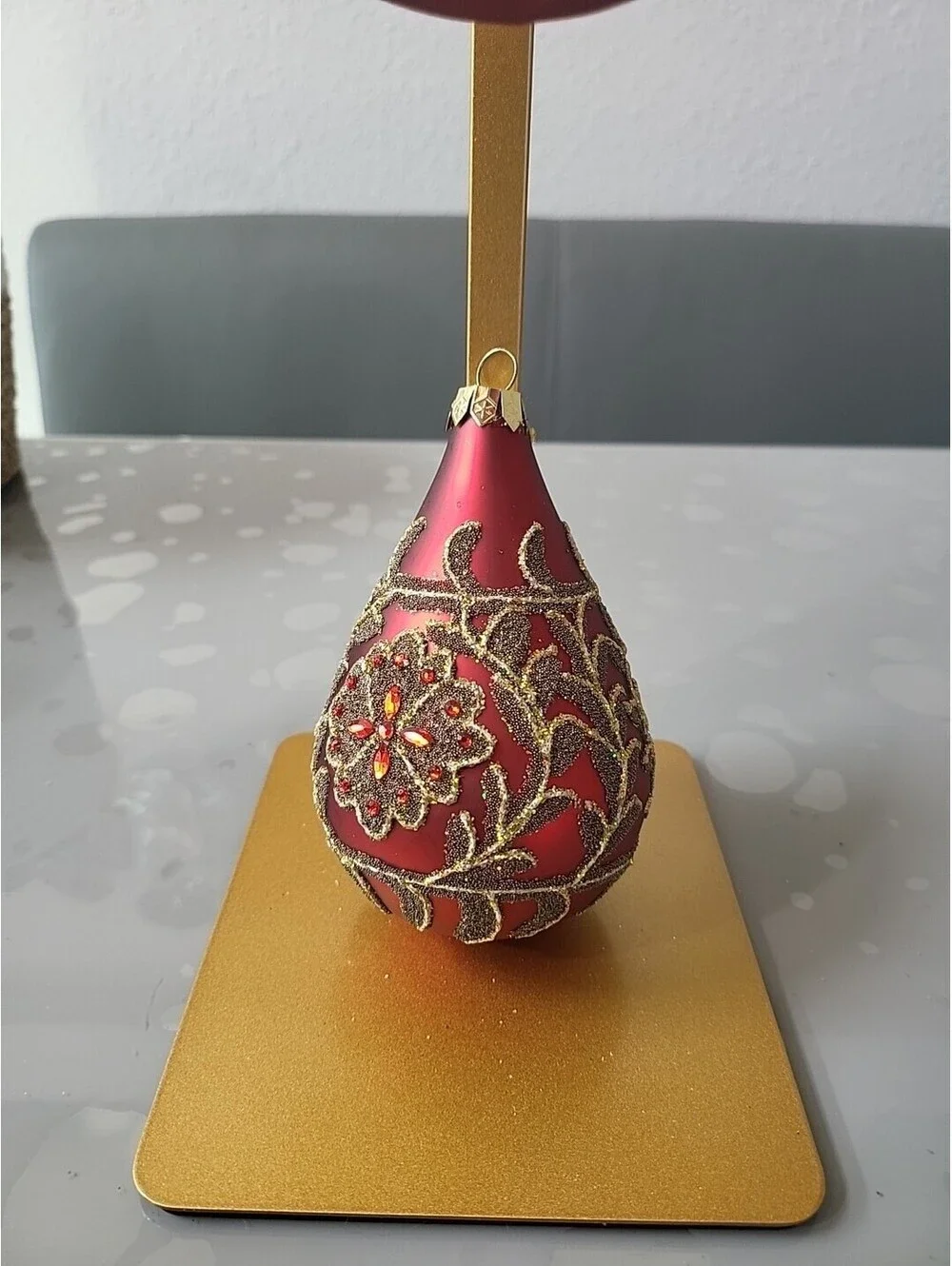 Vintage Set Mercury Glass Finial Red Gold Rhinestones Christmas Ornament 5.5